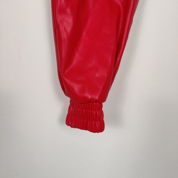Forever 21 Women's Faux Leather Pants Size M Red Shiny Cargo Casual Party Dinner - Picture 4 of 13